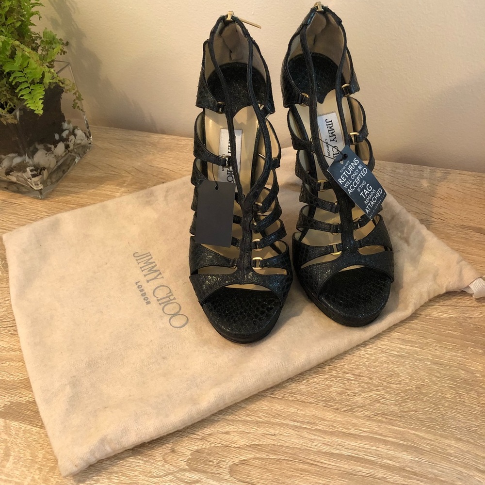 JIMMY CHOO DRAKE WATER SNAKESKIN SANDALS